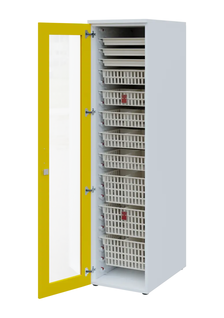EUROMEDICA S - 46 ABS skříň léková boxová, 1-dveřová/prosklená, levá, 1950x460x735, korpus bílý, dví
